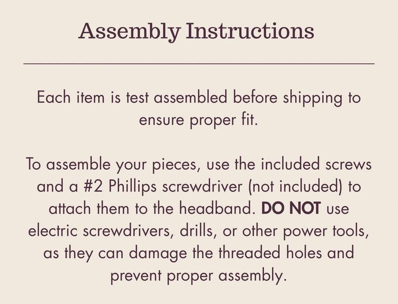 Instructions explaining how to assembly the horns/ ears to the headband.