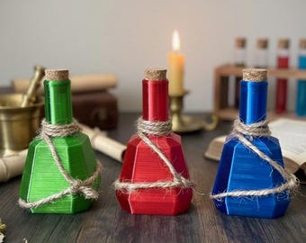 Potion Bottle Set - Health, Magicka, Stamina, Fantasy Decor, Video Game Collectable