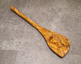 Olijfhouten kooklepel met hoek, olijfhouten lepel, olijfhouten kookgerei, menglepel