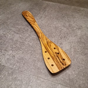 Olive wood spatula with holes, cooking utensil, kitchen utensil, olive wood spatula