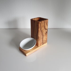 Utensil container made of olive wood with wooden spoon holder including drip tray, WITHOUT cutlery, gift, storage