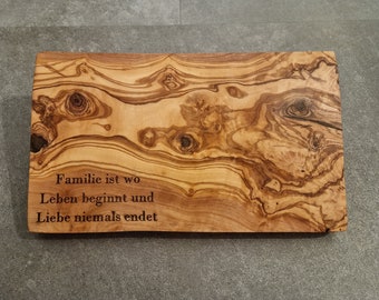 Breakfast board made of olive wood 25 x 15 cm, snack board, olive wood board wedding gift, breakfast board, engraving, personalized