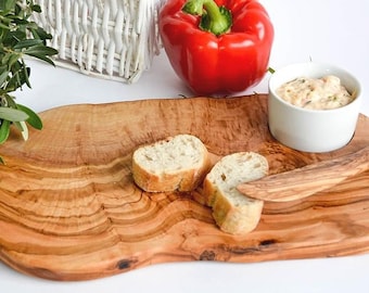 Planche à découper rustique / planche de service en bois d’olivier avec plateau de plâtre en porcelaine, cadeau, cadeau de mariage, planche à hamburgers, grillade