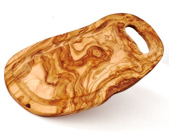 Tabla para carne con ranura para jugo y lengüeta en varios tamaños de madera de olivo, tabla para cortar, tabla para servir, regalo, placa para parrilla, tabla de madera