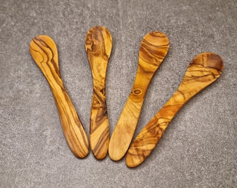 4 cucharas para huevos, cucharas para café de madera de olivo, cucharas para mermelada, especias, yogures, juego de 4, 4 cucharas de madera de olivo