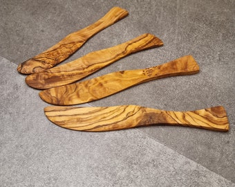 4 couteaux à beurre en bois d’olivier, jeu de 4 couteaux à beurre 100% bois d’olivier, couteau en bois d’olivier