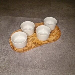 Tabla de servir de madera de olivo con 4 cuencos para salsa, tabla de madera de olivo con cuencos imagen 2