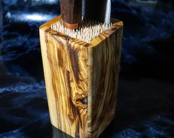 Bloc à couteaux en bois d'olivier, unique