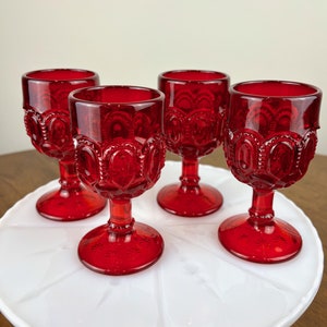 Vintage  L.G. Wright Moon and Star Ruby Red Cordial Glasses (Set of 4)