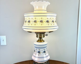Large Abigail Adams Hurricane Lamp, Vintage Quoizel Lamp, Milk