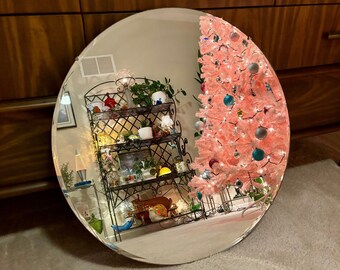 Vintage 1940 Frameless Beveled Round Wall Mirror, 23.75” Diameter Circle Wall Mirror