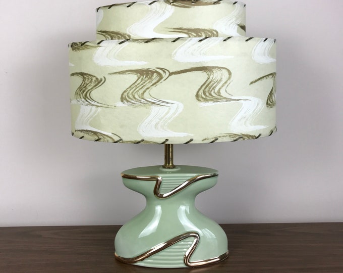 Mid Century Ceramic Green and Gold Atomic Table Lamp Atomic 2 Etsy