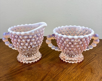 Fenton VASELINE Glass HOBNAIL OPALESCENT Crimped Ruffle Rim Footed