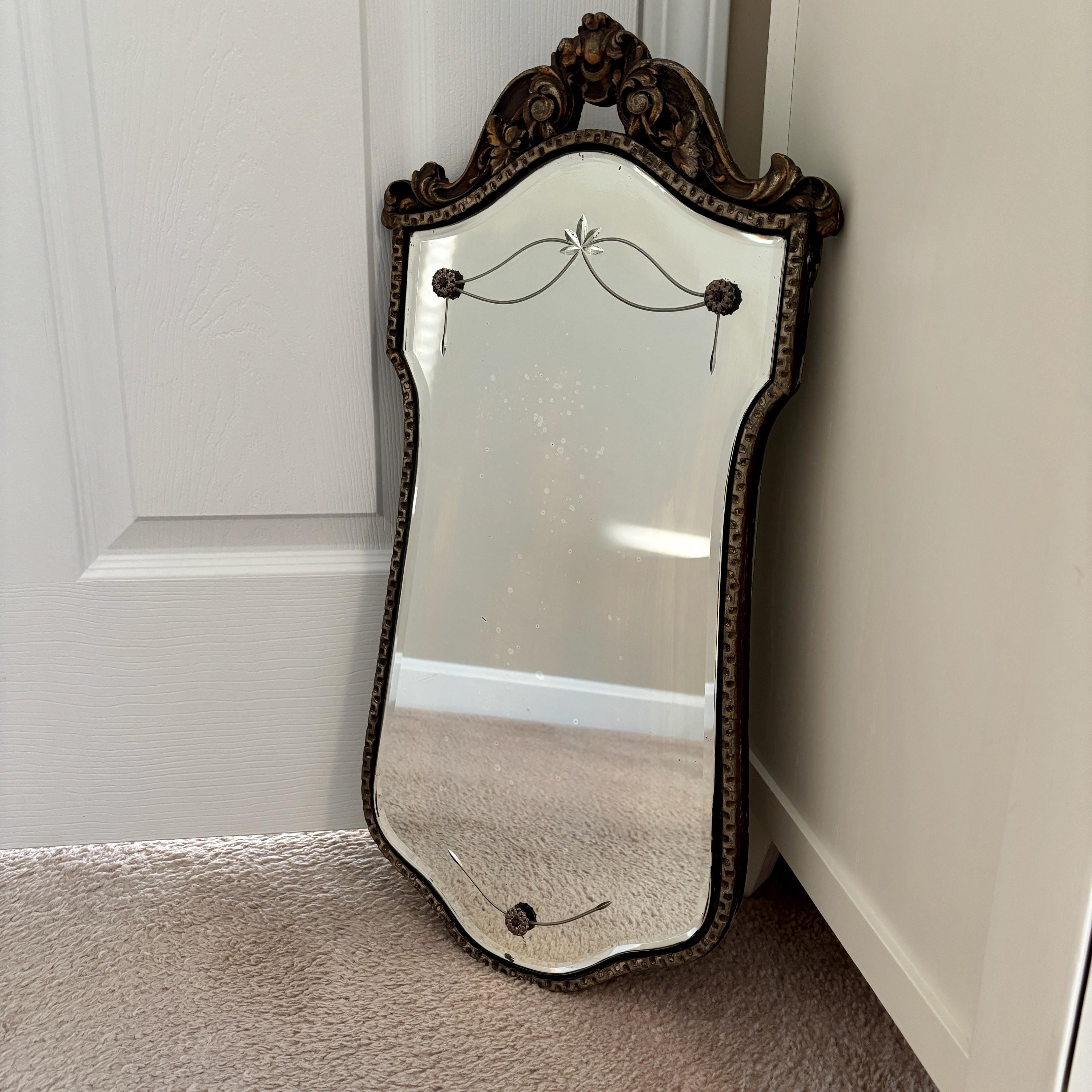 Antique Etched and Beveled Mirror - Etsy