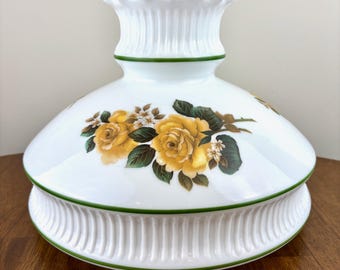 Vintage Hurricane Lamp Shade | Yellow Roses Milk Glass Hurricane Shade | Milk Glass Shade | 10 Inch Fitter | Glass Lamp Shade | Glass Shade