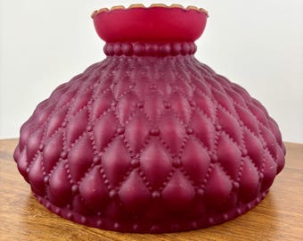 Vintage Ruby Red Satin Diamond Quilt Glass Hurricane Lamp Shade | Oil Lamp Shade | Parlor Lamp Shade | Student Shade | 10 Inch Fitter Shade