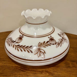 Vintage Hurricane Lamp Shade | Brown Pumpkin Leaves Hurricane Shade | Milk Glass Shade | 10 Inch Fitter | Glass Lamp Shade | Glass Shade