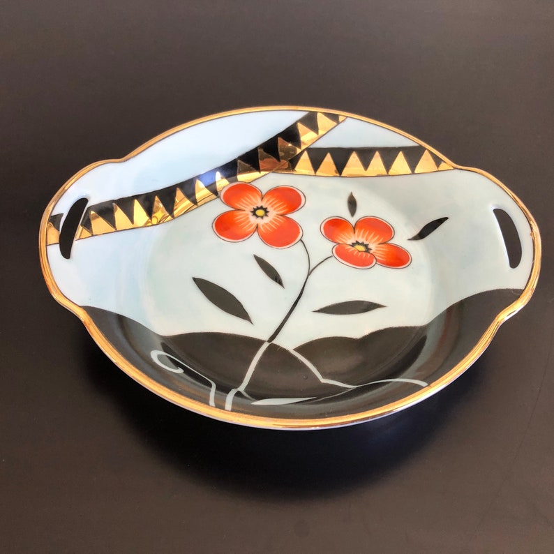 Rare Noritake Art Deco Pattern N3264 Red Flower Black Etsy Hong Kong