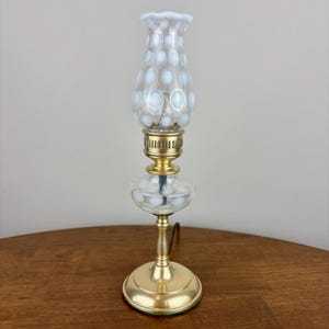 Vintage Fenton White Opalescent Coin Dot Small Table Lamp | Fenton Glass | Vintage Lamp | Fenton Coin Dot | Fenton Table Lamp