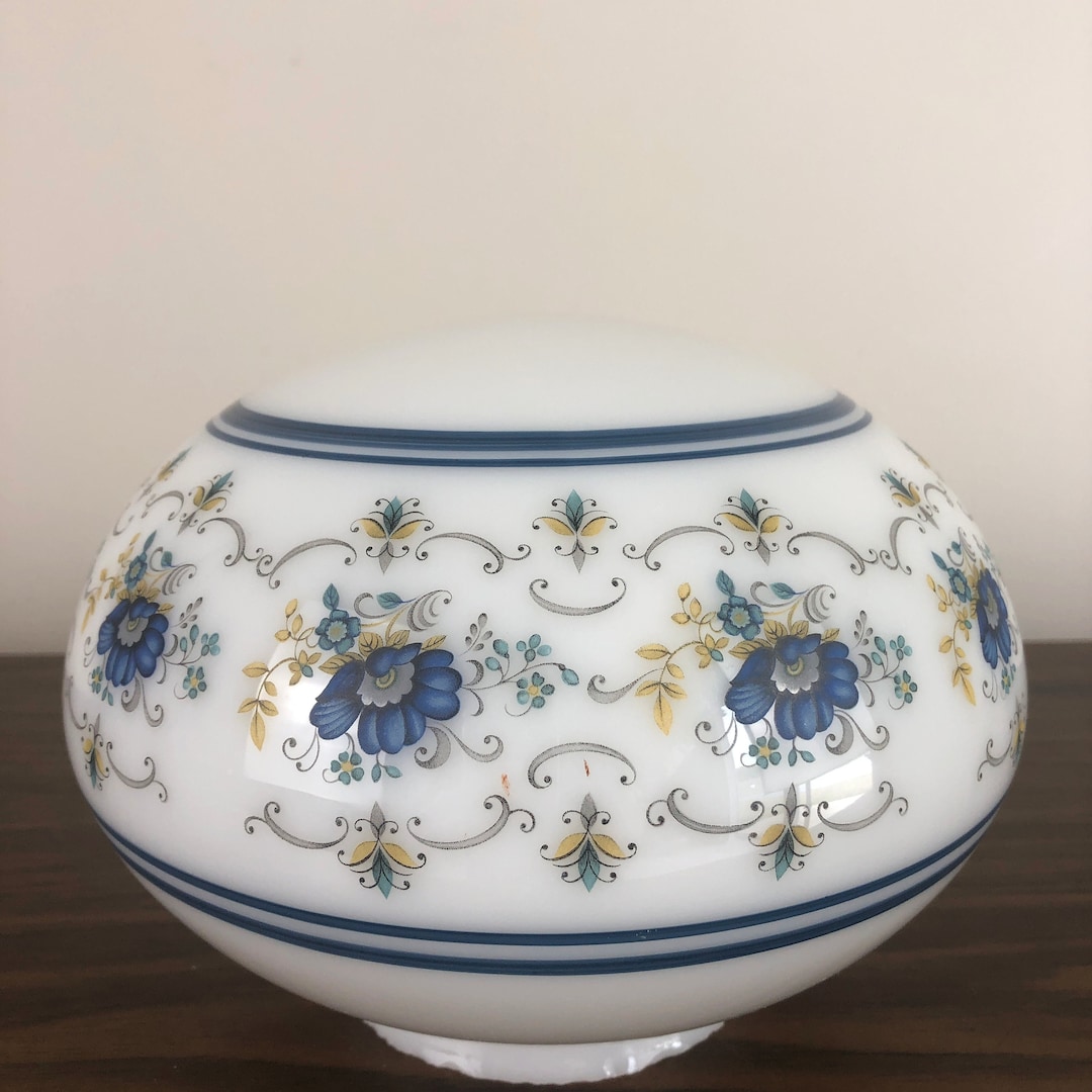 Vintage Abigail Adams Lamp Shade, Quoizel Lamp Shade, Milk Glass Blue