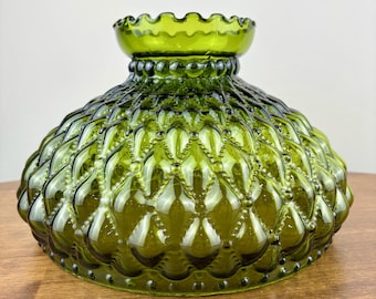 Vintage Green Diamond Quilt Glass Hurricane Lamp Shade | Oil Lamp Shade | Parlor Lamp Shade | Student Shade | 10 Inch Fitter Shade