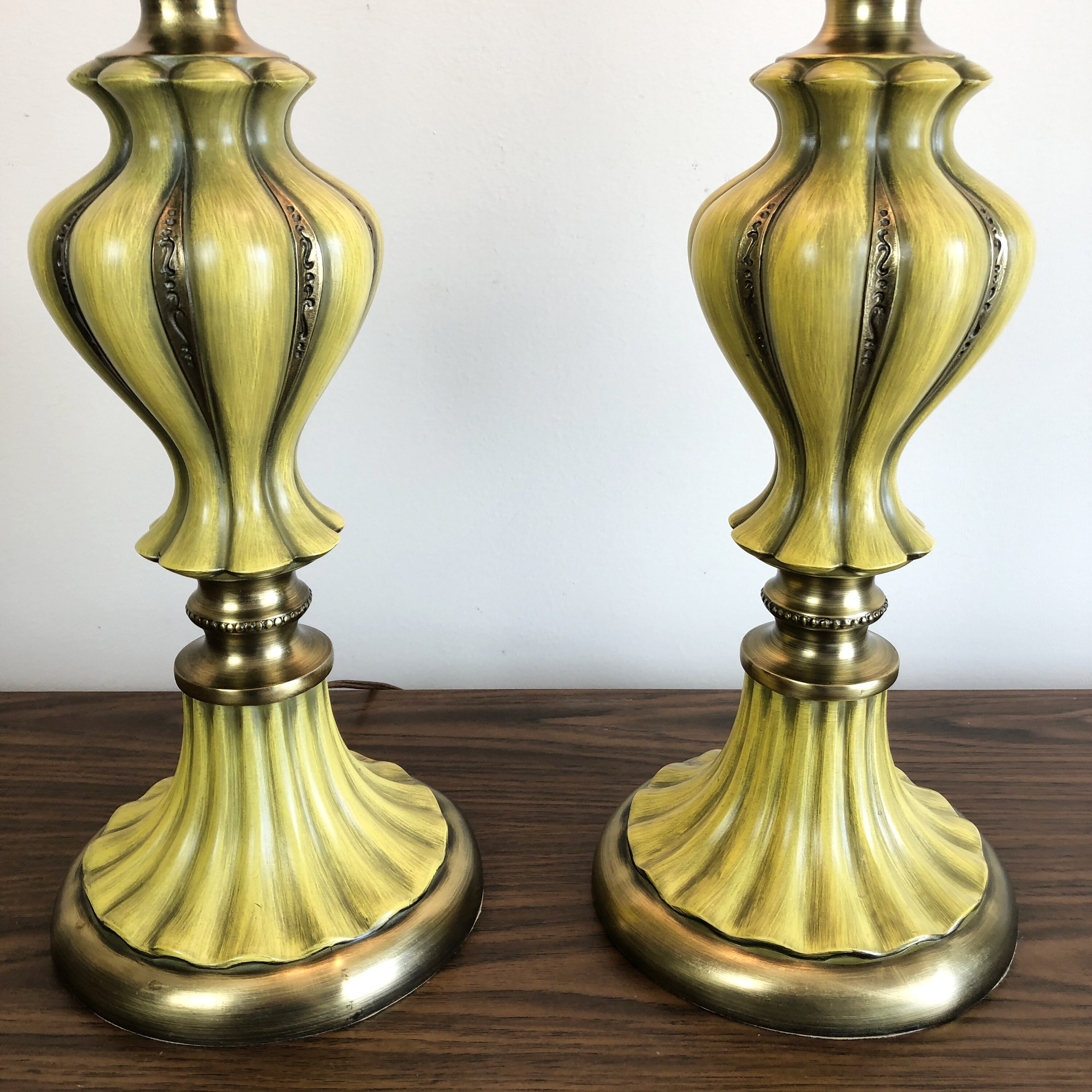 Vintage Rembrandt Lamps Set of 2 Yellow and Brass 1950s