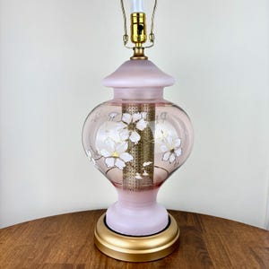 Vintage Pink Glass Floral Table Lamp | Pink Glass Lamp | Vintage Lamp | Vintage Table Lamp