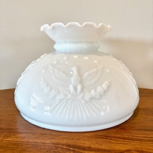 Vintage Hurricane Lamp Shade | Eagle Star Milk Glass Hurricane Shade | Milk Glass Shade | 10 Inch Fitter | Glass Lamp Shade | Glass Shade