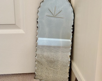 Art Deco Frameless Scalloped Edge Etched Sunburst Mirror 16" | Etched Mirror | Art Deco Mirror | Vintage Mirror | Antique Mirror