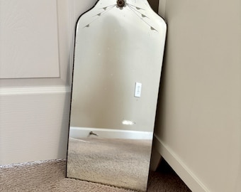 Art Deco Etched Floral Frameless Glass Wall Mirror 20" | Art Deco Mirror | Vintage Mirror | Antique Mirror | Etch Mirror
