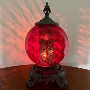 Vintage Red Spiral Glass Nightlight Lamp | Accent Light | Mood Lamp | Desk Lamp | Vintage Lamp