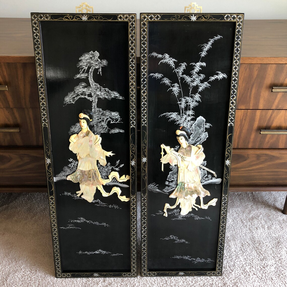 Vintage Asian Wall Panels set of 2 Geisha Girls Bonsai Wall Etsy