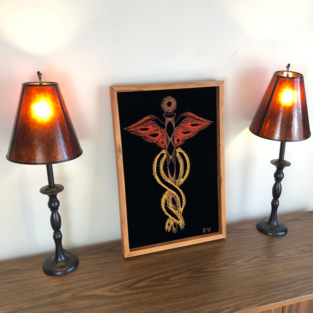 Vintage Caduceus Medical Symbol String Art Wall Hanging, Medical