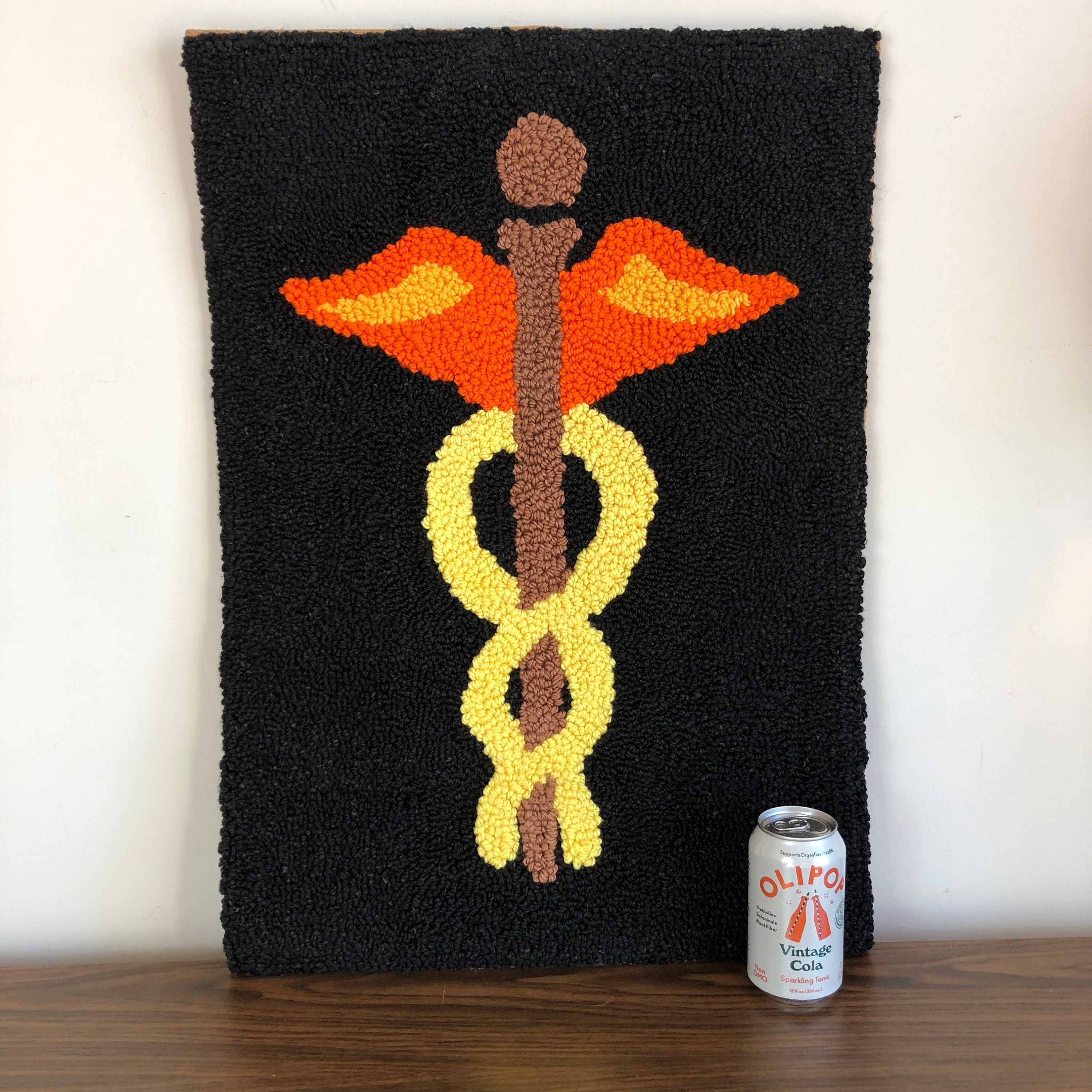 Vintage Caduceus Medical Symbol Hand Hooked Wall Hanging Etsy