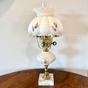 Vintage White Floral Leaves Melon Hurricane Lamp | Vintage Hurricane Lamp | Vintage Lamp | Milk Glass Lamp | Gone With The Wind Lamp