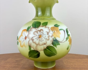 Pantalla de lámpara de huracán vintage / Pantalla pequeña de cristal con estampado floral verde, marrón y amarillo / Pantalla de lámpara de aceite / Pantalla de lámpara de salón / Adaptador de 3 pulgadas