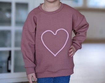 Personalisierter Oversize-Pullover für Kinder aus Waffelstrick, mit oder ohne Kordel-Motiv, verschiedene Motive