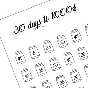 30 Days To A 1000 Dollars Save Money Challenge Printable Etsy