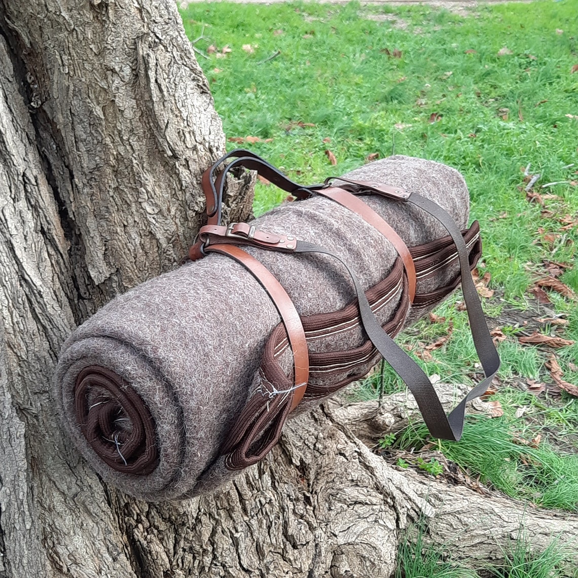 Bushcraft Wool Blanket Sleeping Bag Handmade Leather Strap Etsy