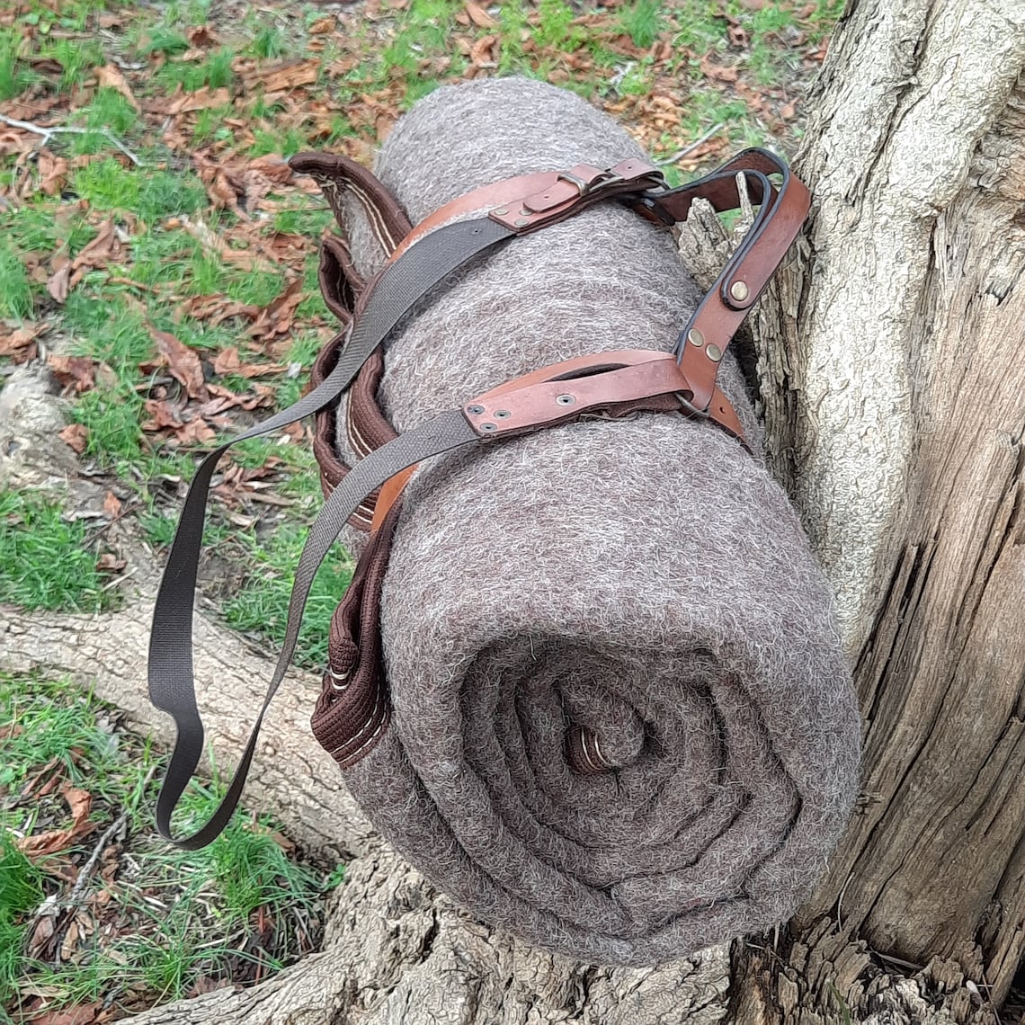 Bushcraft Wool Blanket Sleeping Bag Handmade Leather Strap Etsy