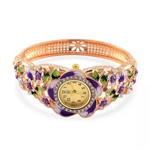 Floral Crystal Enamel Bangle Watch