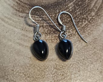 Sterling Silver Teardrop Onyx Earrings