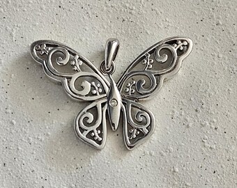 Sterling Silver Diamond Butterfly Pendant