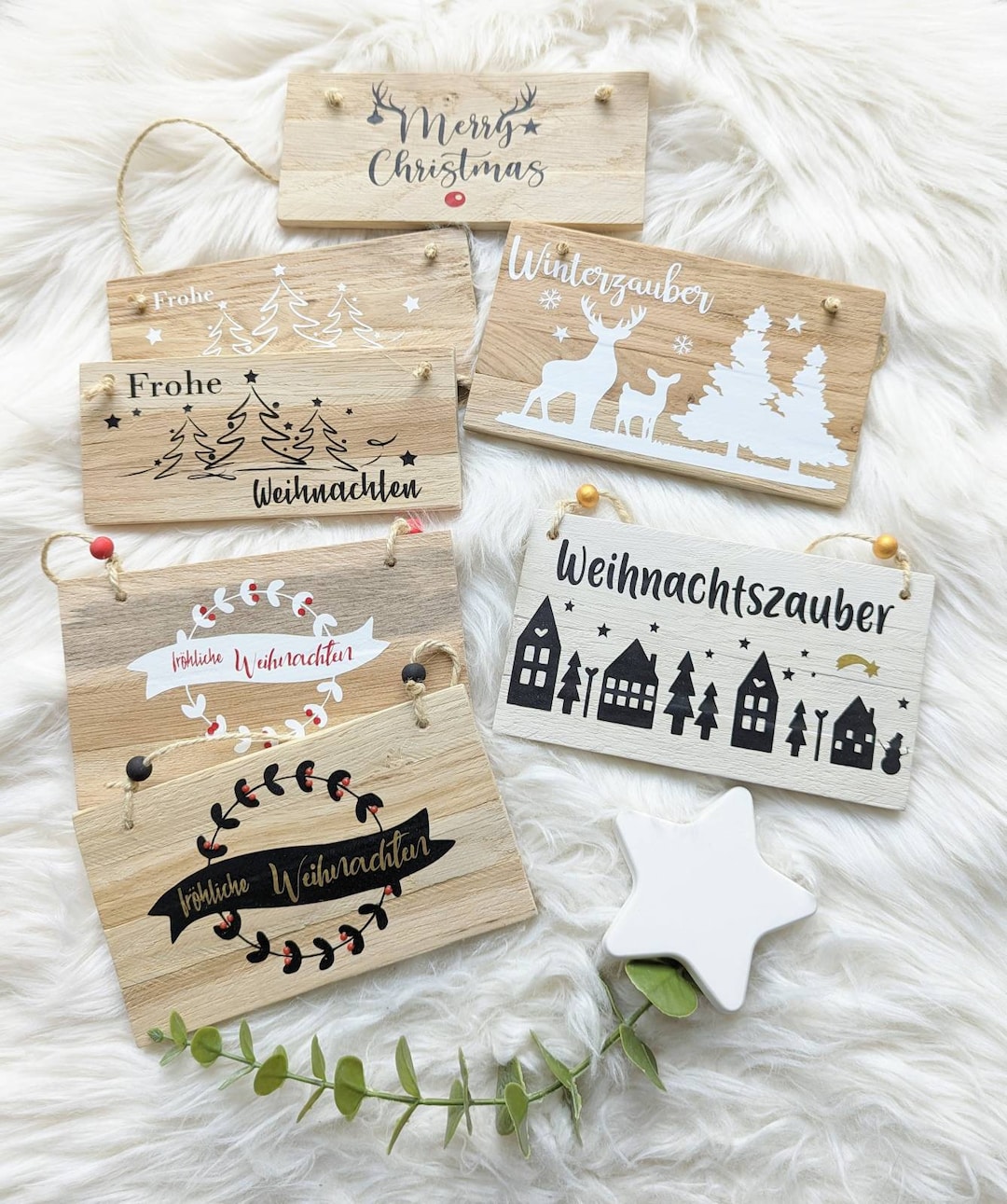 12 Stück Weihnachten Holzschilder – Merry, Joy, Believe Usw., Rot, Für Tellerdekoration, Türkranz & Weihnachtsbaum