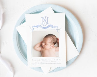 Monogram Birth Announcement- Blue