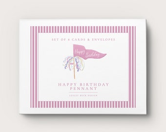 Birthday Girl | Personalized Notecards | Custom Notecards | Pink Pennant Flag Notecards