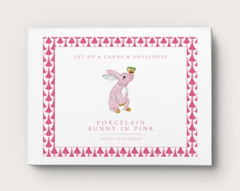 Porcelain Bunny in Pink | Herend Style Notecards | Bunny Stationery