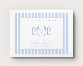 Baroque Blue Monogram | Personalized Notecards | Custom Notecards | Striped Notecards
