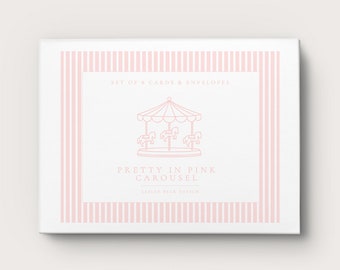 Pretty in Pink Carousel | Personalized Notecards | Custom Notecards | Striped Notecards