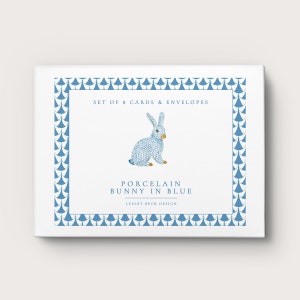 Porcelain Bunny in Blue | Herend Style Notecards | Bunny Stationery